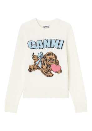 GANNI Puppy logo intarsia sweater - Neutrals
