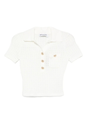 Self-Portrait pointelle-knit polo top - White