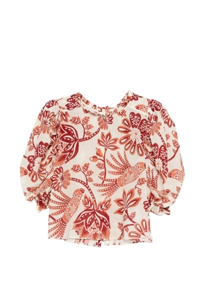 FARM Rio ruffled-neck floral-print blouse - Neutrals