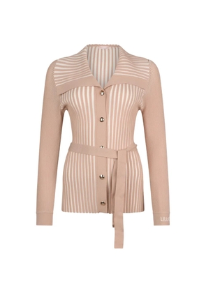 LIU JO ribbed maxi collar cardigan - Neutrals