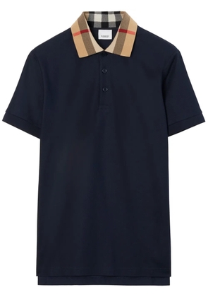 Burberry checked-collar cotton polo shirt - Blue