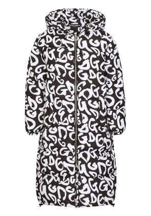 Dolce & Gabbana logo-print hooded zip-up coat - Black