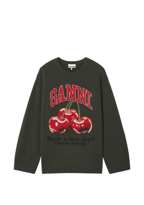 GANNI cherry-print knitted sweater - Green