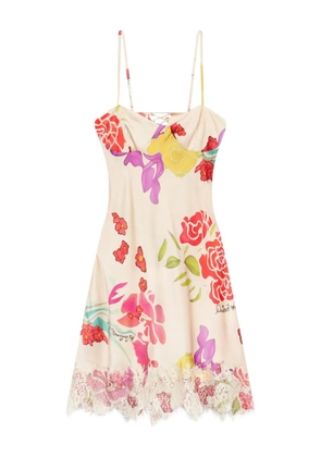 Donde Esteban Flores satin mini dress - Neutrals