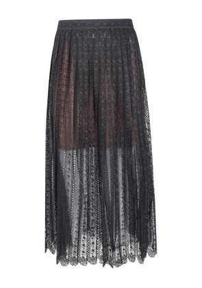 Self-Portrait lace pleated midi skirt - Black