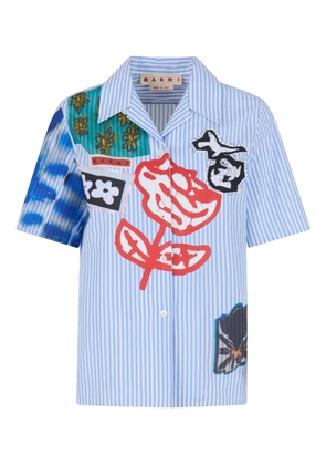 Marni patchwork embroidered short-sleeve shirt - Blue