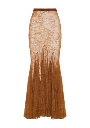 David Koma floral-lace fishtail maxi skirt - Brown