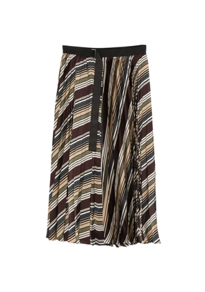 sacai striped pleated midi skirt - Brown
