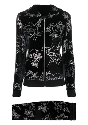 Philipp Plein heart velvet tracksuit set - Black
