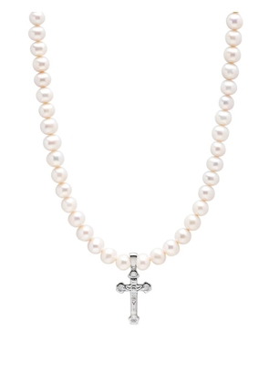 Nialaya Jewelry cross-pendant pearl necklace - White