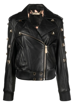 Philipp Plein studded leather bomber jacket - Black