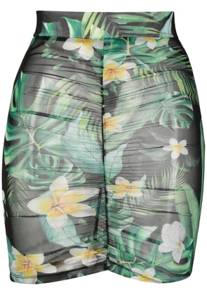 Philipp Plein graphic-print ruched skirt - Green