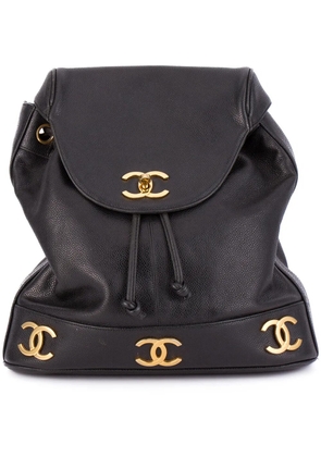 CHANEL Pre-Owned logo plaque classic backpack - Black