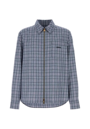 Versace embroidered-logo checked wool shirt - Grey