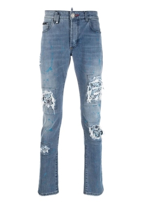 Philipp Plein ripped-detail slim-cut jeans - Blue