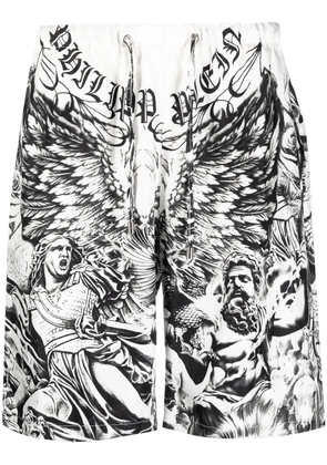 Philipp Plein Tattoo-print silk shorts - White