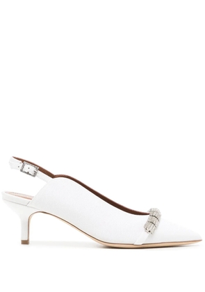 Malone Souliers 50mm kitten-heel crystal-embellished pumps - White