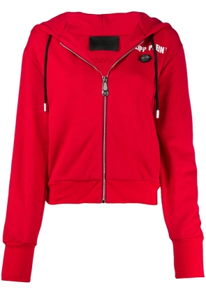 Philipp Plein zip-up logo print hoodie - Red