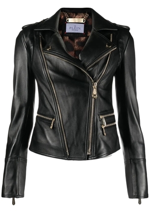 Philipp Plein Leather Biker jacket - Black