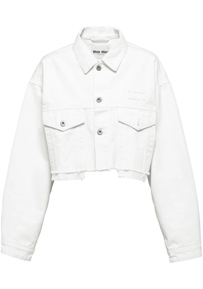 Miu Miu embroidered-logo cropped denim jacket - White