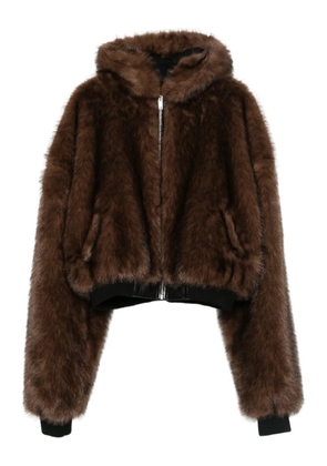 LỰU ĐẠN hooded faux-fur jacket - Brown