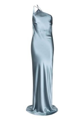 Michelle Mason one-shoulder bias silk gown - Blue