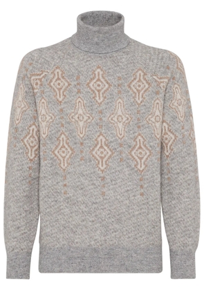 Brunello Cucinelli patterned-intarsia roll-neck jumper - Grey