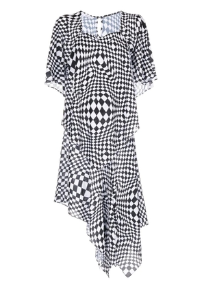 pushBUTTON geometric-print asymmetric dress - Black