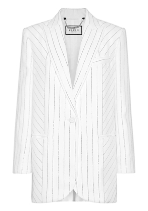 Philipp Plein crystal-pinstripe cady blazer - White