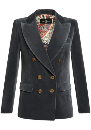 ETRO logo-engraved buttons velvet blazer - Grey