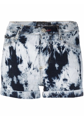 Philipp Plein bleached denim mini shorts - Blue