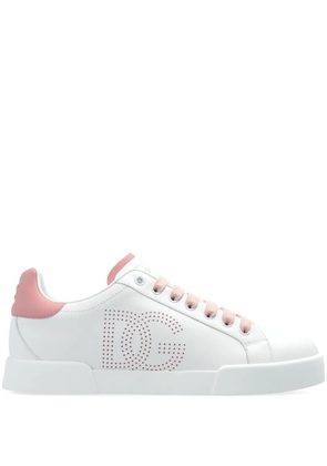 Dolce & Gabbana Portofino perforated-logo leather sneakers - White