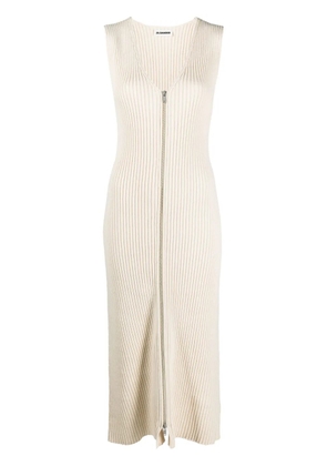 Jil Sander V-neck ribbed-knit midi dress - Neutrals