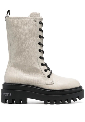 Calvin Klein lace-up leather platform boots - Neutrals