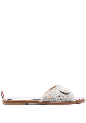 Thom Browne embossed-button tweed flat sandals - Grey