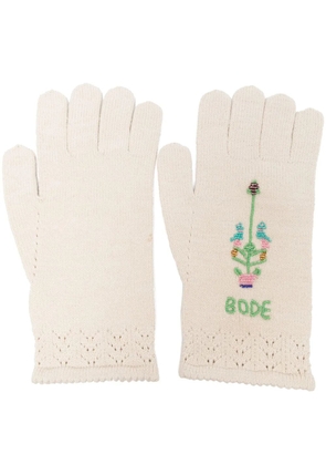 BODE logo-embroidered knitted gloves - Neutrals