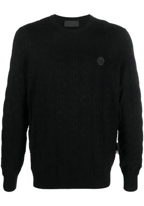Philipp Plein logo-patch crew neck jumper - Black