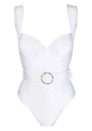 Noire Swimwear belt-detail swimsuit - White