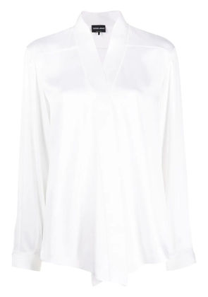 Giorgio Armani V-neck long-sleeves silk shirt - White