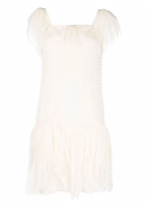 John Galliano Pre-Owned 1990s ruffled short-sleeved silk dress - Neutrals