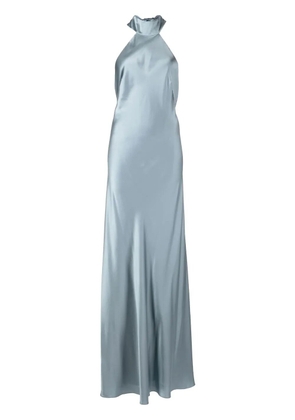 Michelle Mason backless halter-neck tie gown - Blue