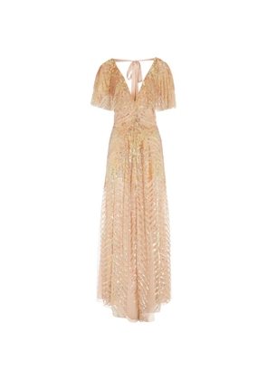 Temperley London tie neck maxi dress - Neutrals