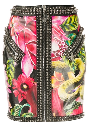 Philipp Plein floral-print mini skirt - Black