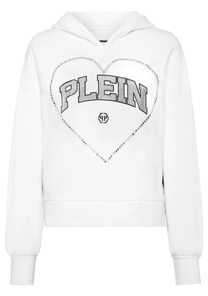 Philipp Plein heart-motif rhinestone-embellished hoodie - White