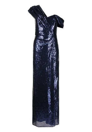 Badgley Mischka high-shine cold-shoulder midi dress - Blue