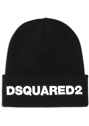 DSQUARED2 logo-appliqué wool beanie - Black