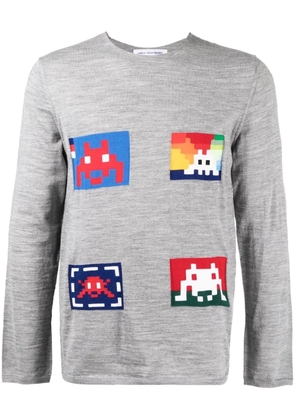 Comme Des Garçons Shirt graphic-print fine-knit jumper - Grey