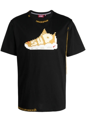 Mostly Heard Rarely Seen 8-Bit detail-appliqué decorative-stitching cotton T-shirt - Black
