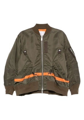 sacai stripe-detail zip-up bomber jacket - Brown