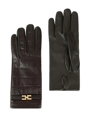 Elisabetta Franchi crocodile-debossed logo gloves s - Brown